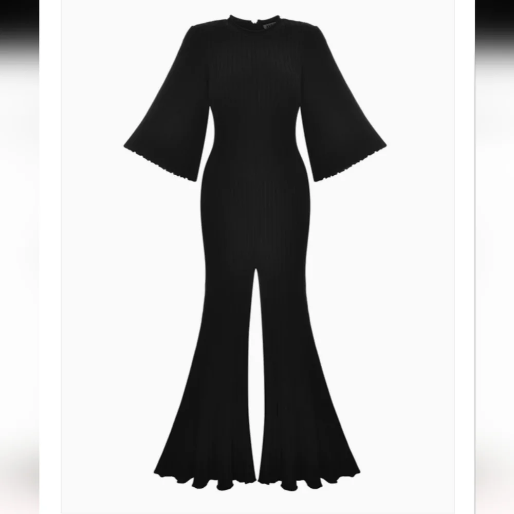 AMYLYNN The Bae Wide Leg Fitted Knit Jumpsuit in Black - Picture 4 of 12